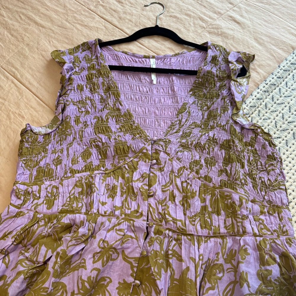 The Peregrine Midi Dress | Anthropologie | Lilac & Olive Green Floral | 3X | EUC